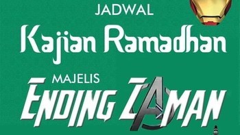 Meme kocak yang berisi ajakan Kajian Ramadhan para Avengers itu menyebar luas di dunia maya dengan nama Majelis Ending Zaman. Lokasi penyelenggaraannya juga terpampang jelas di Jl. Midgard raya C-53 no 3000, Perum Wakanda kel. MCU Jaya. Foto: Istimewa