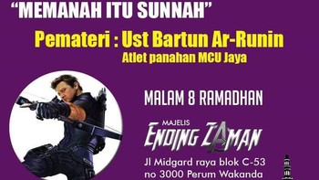 Hawkeye mengisi kajian pada malam 8 Ramadhan di Majelis Ending Zaman. Hawk Eye alias Ust. Bartun Ar-Runin akan memberi ceramah Memanah Itu Sunnah. Foto: Istimewa
