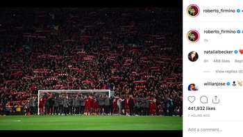 Roberto Firmino yang dibekap cedera menulis hastag #ynwa. Foto: Instagram