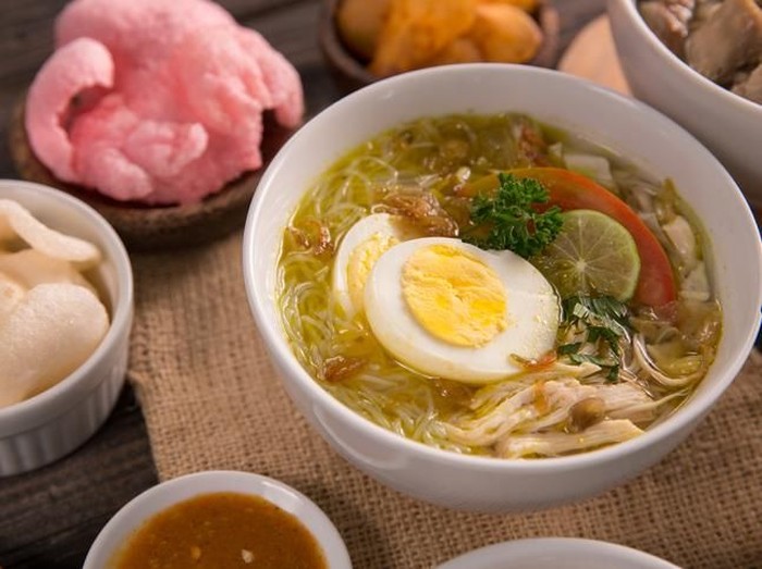 soto ayam soto ayam, chicken soup with curry. indonesian food delicacy