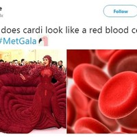 Seseorang mempertanyakan kostum Cardi B yang mirip sel darah merah. Sependapat? Foto: Twitter