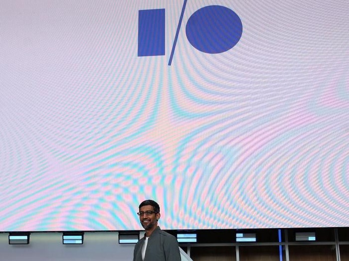 MOUNTAIN VIEW, CALIFORNIA - MAY 07: Google CEO Sundar Pichai delivers the keynote address at the 2019 Google I/O conference at Shoreline Amphitheatre on May 07, 2019 in Mountain View, California. The annual Google I/O Conference runs through May 8. (Photo by Justin Sullivan/Getty Images)