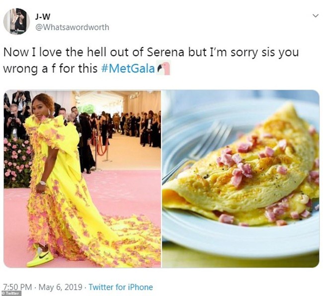 Gaun Serena Williams mirip omelet di mata netizen. Bikin lapar, ya? Foto: Twitter