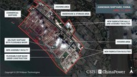 Citra satelit terbaru yang terekam pada April lalu dan dirilis oleh Center for Strategic and International Studies (CSIS) menunjukkan adanya aktivitas perakitan sebuah kapal berukuran besar dan misterius di Galangan Kapal Jiangnan yang ada di luar Shanghai, China. Foto: CSIS/ChinaPower/Maxar Technologies 2019/Handout via REUTERS