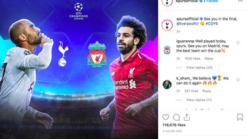 Di Instagram, Spurs juga siap melawan Liverpool pada final di Madrid. Foto: istimewa