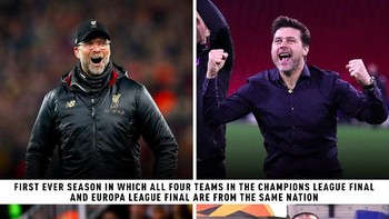 Pertama kali dalam sejarah, final Liga Champions dan Liga Europa akan diikuti oleh klub yang semuanya berasal dari satu negara. Foto: Twitter/Coral