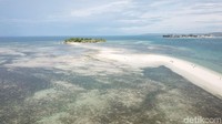 Keindahan Pulau Pasir akan terlihat lebih ciamik jika melihat dari ketinggian. Traveler yang punya drone, disarankan untuk hunting foto di sini. Akan terlihat hamparan panjang pasir putih berada di tengah birunya lautan. Indah! (Wisnu/detikcom)