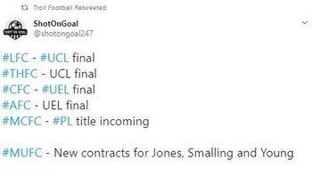 Paling tidak, Manchester United sukses perpanjang kontrak Phil Jones, Chris Smalling, dan Ashley Young. Sudah siap untuk melucu lagi musim depan sepertinya. Foto: Twitter/shotongoal247