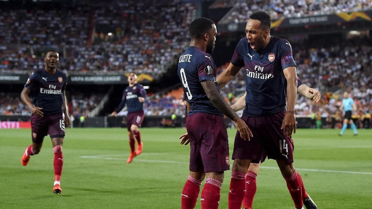 Gol-gol Pierre-Emerick Aubameyang dan Alexandre Lacazette mengantar Arsenal ke final Liga Europa (Foto: Alex Caparros/Getty Images)