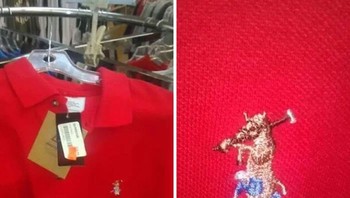 Kalau logo busana sebuah merek populer menampilkan sosok seseorang sedang menunggangi kuda, di produk KW ini justru kuda yang naik orang. (Foto: Reddit via Boredpanda)