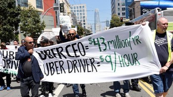 Kurang memuaskannya tarif yang dipatok oleh Uber turut disuarakan oleh para demonstran. Foto: Reuters