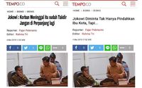 Hoax Jokowi sebut 'Korban Meninggal Itu Sudah Takdir' (kiri). Berita asli terletak di sebelah kanan.