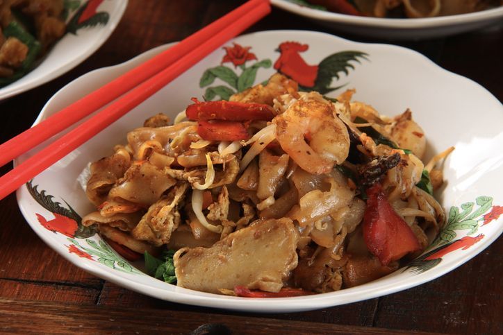 Top view of malaysian famous food Penang fried kuey teow