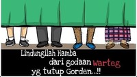 Kalau puasa, warteg sering kali menutup kacanya dengan gorden, alasannya supaya tak kelihatan dari luar orang yang sedang makan. Netizen juga banyak yang ingin dilindungi dari godaan warteg ini. Foto: Istimewa