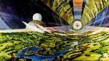 Konsep Cylindircal C0lony yang paling luas memiliki jendela raksasa untuk cahaya. Konsep semacam ini juga ditiru sutradara Christoper Nolan di film Interstellar. Foto: NASA