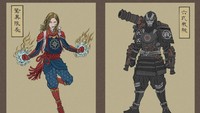 Captain Marvel dan War Machine terlihat seperti ronin dengan baju jirahnya. Dok. Twitter/takumitoxin