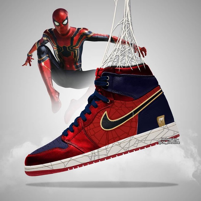 Kalau ini, sneakers Nike Air Jordan versi Spiderman. Selain warna biru dan merah seperti kostum Spiderman, Chris juga menyertakan motif laba-laba pada sneakers. (Foto: dok. @ck_creative)
