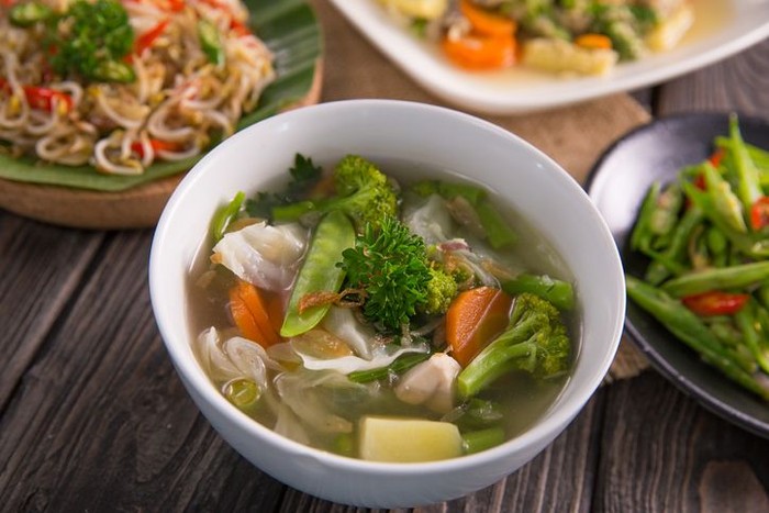 sayur sop or vegetable with chicken soup indonesian culinary