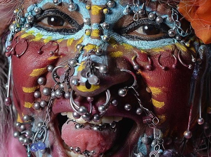 elaine davidson LONDON - OCTOBER 06: Elaine Davidson, record holder as the most pierced woman, attends the Skin Two Rubber Ball at SeOne on October 6, 2007 in London, England. The 16th annual event celebrates fetish glamour and style. (Photo by Getty Images/Getty Images)
