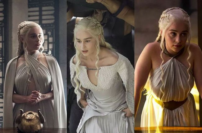 Seiring harta dan kekayaannya yang semakin bertambah karena berhasil menaklukkan di berbagai tempat, penampilan Daenerys Targaryen semakin terlihat anggun di season 5. Ia tampak memakai gaun putih berdraperi. Kepangan rambutnya pun lebih rumit. Foto: Dok. HBO