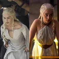 Seiring harta dan kekayaannya yang semakin bertambah karena berhasil menaklukkan di berbagai tempat, penampilan Daenerys Targaryen semakin terlihat anggun di season 5. Ia tampak memakai gaun putih berdraperi. Kepangan rambutnya pun lebih rumit. Foto: Dok. HBO