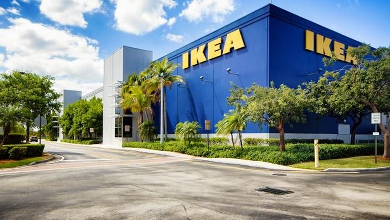 swedish meatball Corner view of the Ikea furniture store in Sunrise Florida near Fort Lauderdale on a mostly sunny Winter day. The image features the typical blue store with the yellow logo on its wall.
