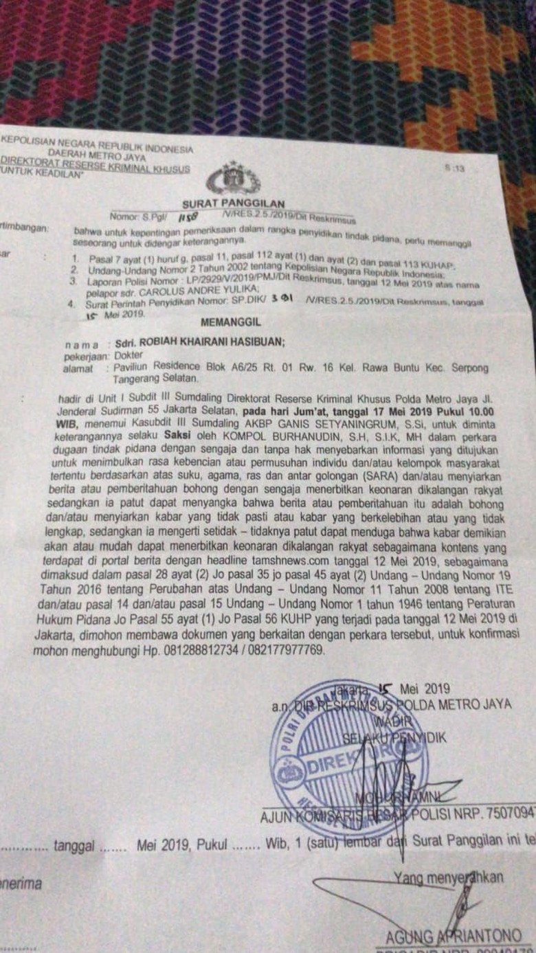 Dr. Ani Hasibuan was called by the Metro Police because the number of the Bawaslu Demonstrator was Poisoned Dr. Ani Hasibuan was called by the Metro Police because the number of the Bawaslu Demonstrator was Poisoned