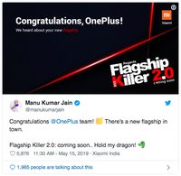 Ucapan Selamat Terselubung Bos Xiaomi Pada OnePlus 7 Pro