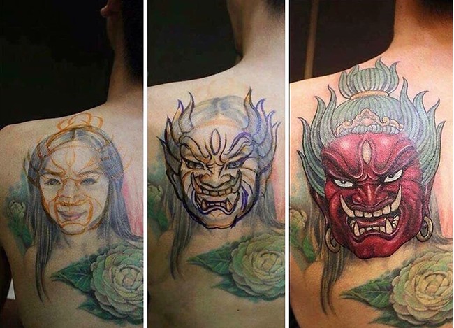 Teganya. Tato gambar mantan kekasih diubah jadi gambar iblis berwajah seram. Foto: Bored Panda