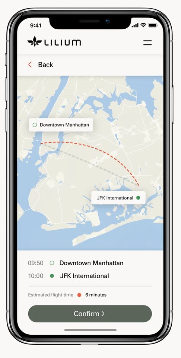 Kamu dapat memesan Lilium Jet dari landasan pendaratan terdekat mereka melalui aplikasi di smartphone (Dok. Lilium)