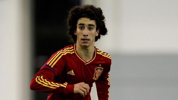 BURTON-UPON-TRENT, ENGLAND - FEBRUARY 14:  Marc Cucurella of Spain in action during a U16 Internation match between Spain and Denmark at St Georges Park on February 14, 2014 in Burton-upon-Trent, England.  (Photo by Ben Hoskins/Getty Images)