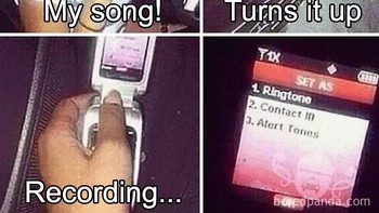 Mau jadiin lagu favorit sebagai nada dering? Dulu, cara begini populer banget. (Foto: Boredpanda.com)