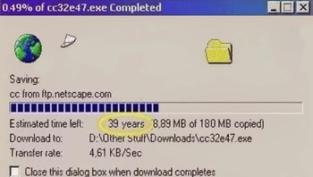 Satu lagi gambar yang berkaitan dengan koneks internet jadul (dan informasi estimasi yang belum sebagus zaman now). Pasti familiar banget, apalagi di masa-masa program download manager belum populer. (Foto: Boredpanda.com)