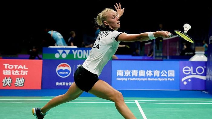 Mia Blichfeldt pede Denmark juara Grup B Piala Sudirman 2019. (Lintao Zhang/Getty Images) Mia Blichfeldt pede Denmark juara Grup B Piala Sudirman 2019. (Lintao Zhang/Getty Images)