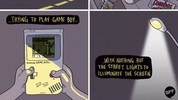 Main game di konsol portabel jadul mesti pintar-pintar cari cahaya lampu juga lho! (Foto: Boredpanda.com)