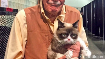 Berpose dengan mendiang Stan Lee. Grumpy Cat ini adalah binatang peliharaan wanita bernama Tabatha Bundesen. Ia tinggal di Arizona, Amerika Serikat. Foto: Instagram