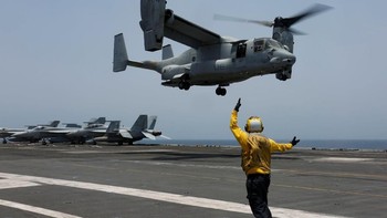 Helikopter MV-22 mendarat dengan sempurna setelah dijajal mengudara. Foto: Reuters
