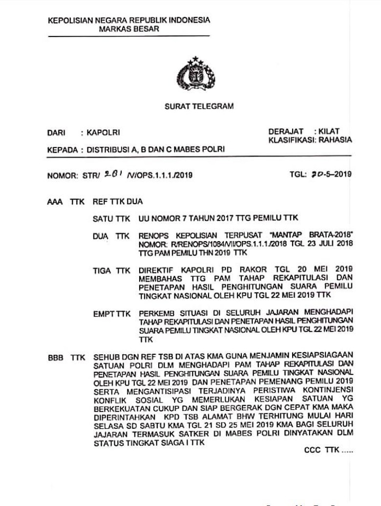 Kawal Rekapitulasi Pemilu, Polri Siaga 1 pada 21-25 Mei 2019 Kawal Rekapitulasi Pemilu, Polri Siaga 1 pada 21-25 Mei 2019
