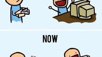 Kebalikan ekspresi dulu dan sekarang ketika mendapatkan sebuah email dan kiriman surat. (Foto: justsomethingcreative)