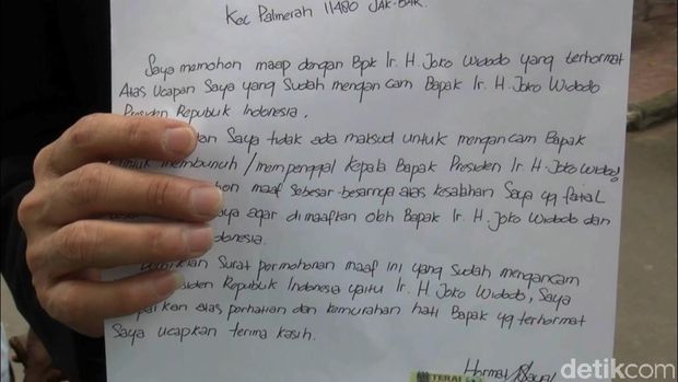 Surat Hermawan yang ditujukan kepada Jokowi