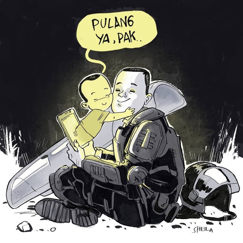 Haru! Ilustrasi Petugas Polri Video Call Anak di Aksi 22 Mei Haru! Ilustrasi Petugas Polri Video Call Anak di Aksi 22 Mei