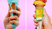 Isi ujung cone es krim dengan cokelat atau marshmallow agar tidak menetes dan berantakan. Foto: Brightside