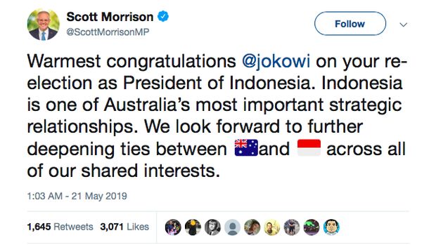 Para Pemimpin Dunia Sampaikan Selamat Kepada Jokowi-Ma'ruf 