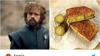 Nah, Tyrion Lannister yang mencuri perhatian ternyata diibaratkan Amelia sebagai sandwich dengan keju dan acar. Yap! Karakternya klasik, pahit, namun sedikit manis. Foto: Twitter AmeliaLKD