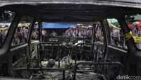 Sejumlah polisi bersiaga di sekitar Asrama Brimob, Jl KS Tubun Petamburan, Jakarta,  Rabu (22/5/2019).