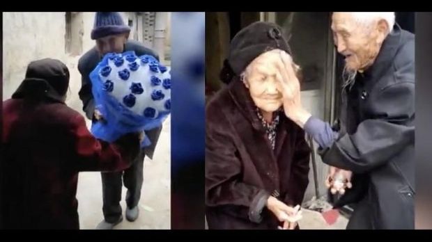Romantisnya Kakek 97 Tahun, Beri Bunga ke Istri di Hari Valentine China