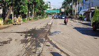 Petugas tampak membersihkan batu, tanaman dan barang lain yang berserakan di jalan (Foto: Matius Alfons/detikcom)