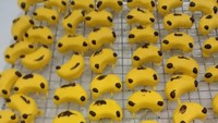 Nah ini deretan kue kering pisang yang baru saja disiram cokelat. Kue siap dikemas dalam stoples kedap udara. Foto : instagram @indriasariineu