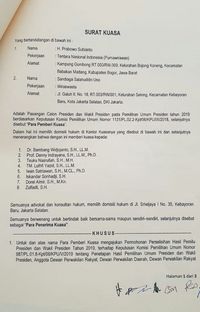 Surat kuasa tim hukum Prabowo-Sandiaga