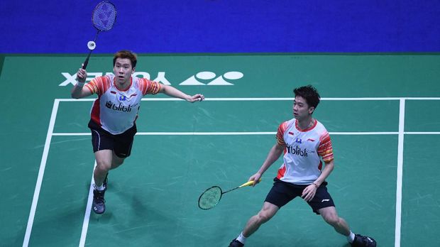 Kevin Sanjaya/Marcus Fernaldi menyumbang poin untuk tim Indonesia lawan Jepang. (